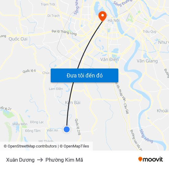 Xuân Dương to Phường Kim Mã map