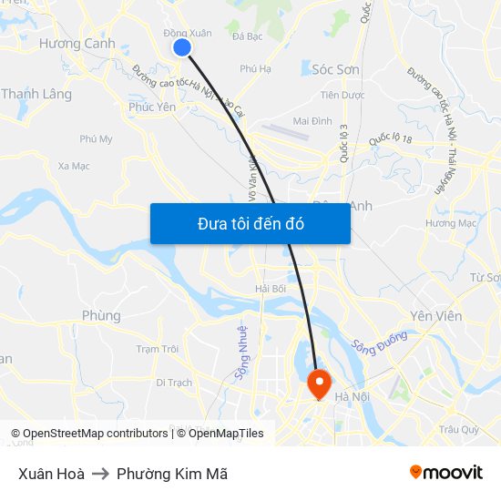 Xuân Hoà to Phường Kim Mã map