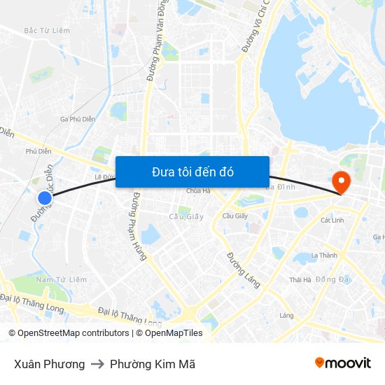 Xuân Phương to Phường Kim Mã map