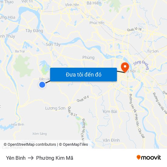 Yên Bình to Phường Kim Mã map