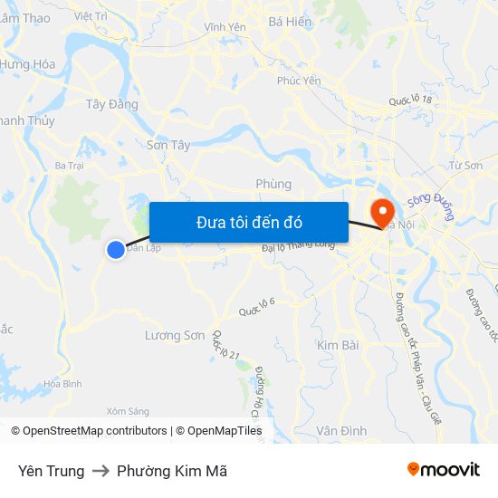 Yên Trung to Phường Kim Mã map