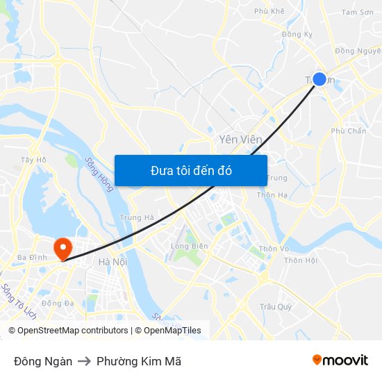 Đông Ngàn to Phường Kim Mã map