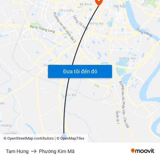 Tam Hưng to Phường Kim Mã map