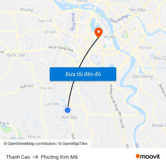 Thanh Cao to Phường Kim Mã map