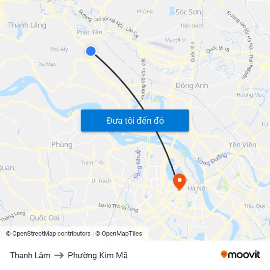 Thanh Lâm to Phường Kim Mã map