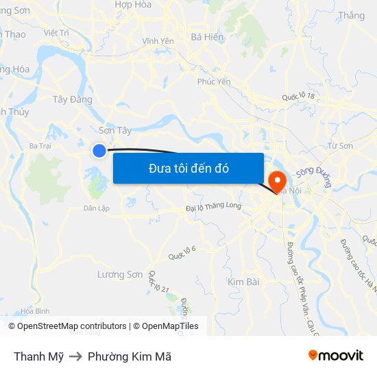 Thanh Mỹ to Phường Kim Mã map