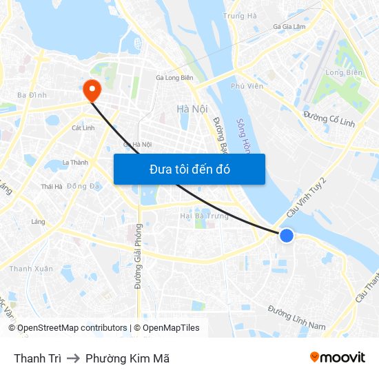 Thanh Trì to Phường Kim Mã map