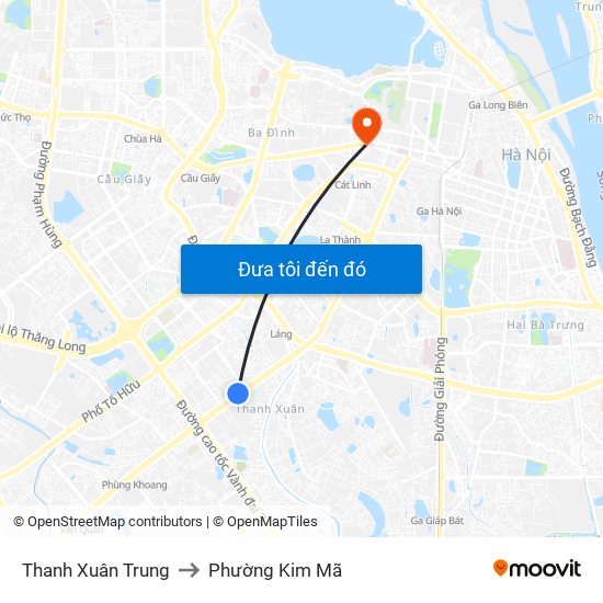 Thanh Xuân Trung to Phường Kim Mã map