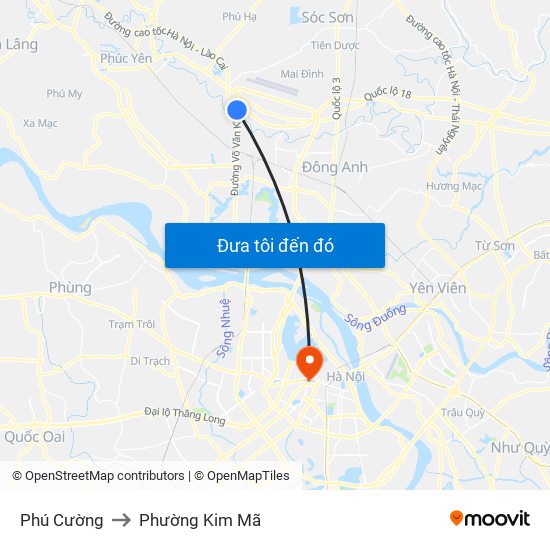 Phú Cường to Phường Kim Mã map