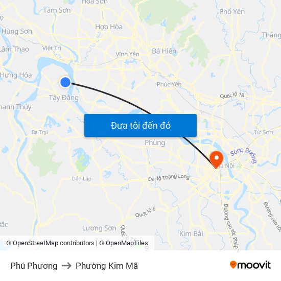 Phú Phương to Phường Kim Mã map