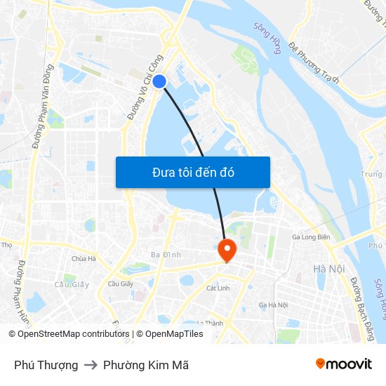 Phú Thượng to Phường Kim Mã map