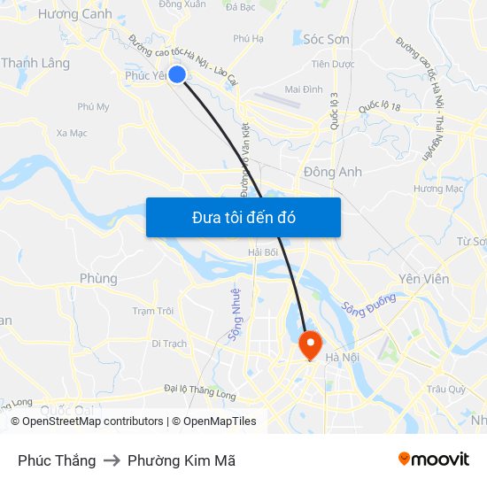 Phúc Thắng to Phường Kim Mã map