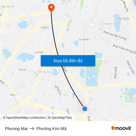 Phương Mai to Phường Kim Mã map