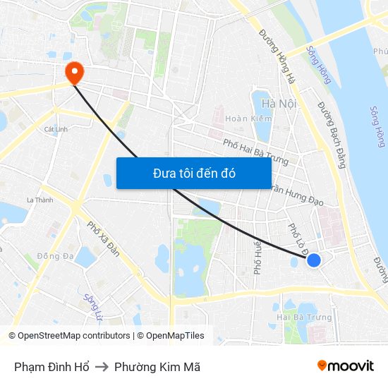 Phạm Đình Hổ to Phường Kim Mã map