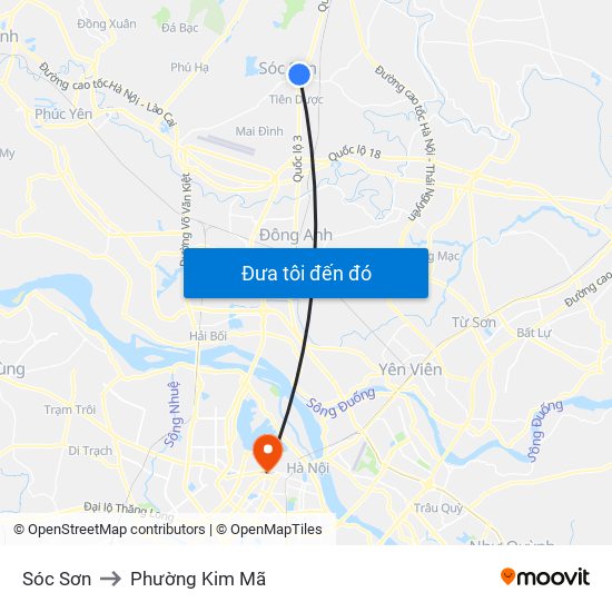 Sóc Sơn to Phường Kim Mã map
