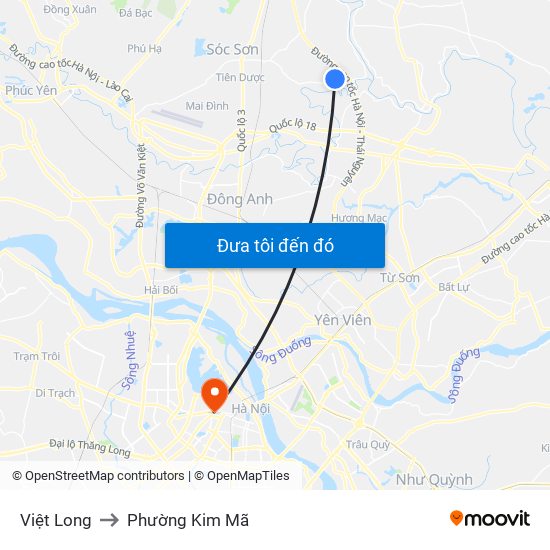 Việt Long to Phường Kim Mã map