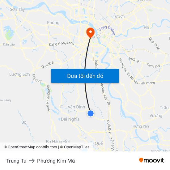 Trung Tú to Phường Kim Mã map