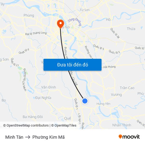 Minh Tân to Phường Kim Mã map