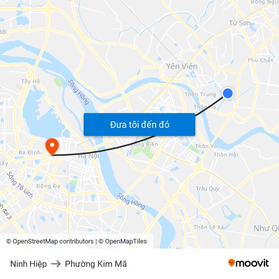 Ninh Hiệp to Phường Kim Mã map
