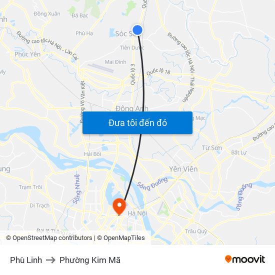 Phù Linh to Phường Kim Mã map