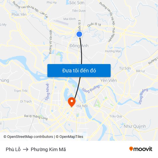 Phù Lỗ to Phường Kim Mã map