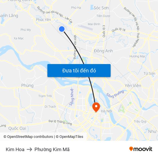 Kim Hoa to Phường Kim Mã map