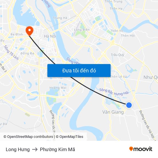 Long Hưng to Phường Kim Mã map