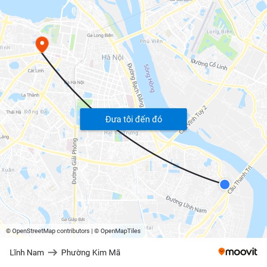 Lĩnh Nam to Phường Kim Mã map