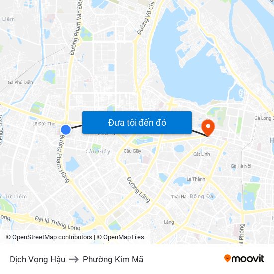 Dịch Vọng Hậu to Phường Kim Mã map