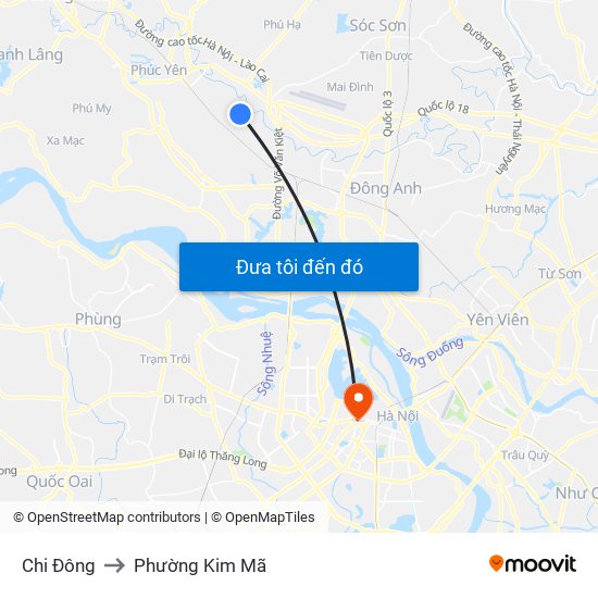 Chi Đông to Phường Kim Mã map