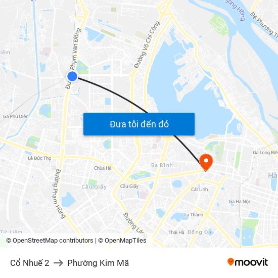 Cổ Nhuế 2 to Phường Kim Mã map