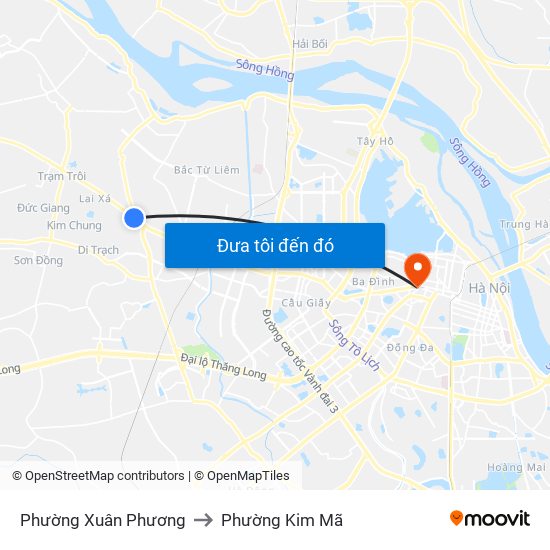 Phường Xuân Phương to Phường Kim Mã map