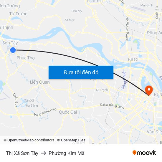 Thị Xã Sơn Tây to Phường Kim Mã map