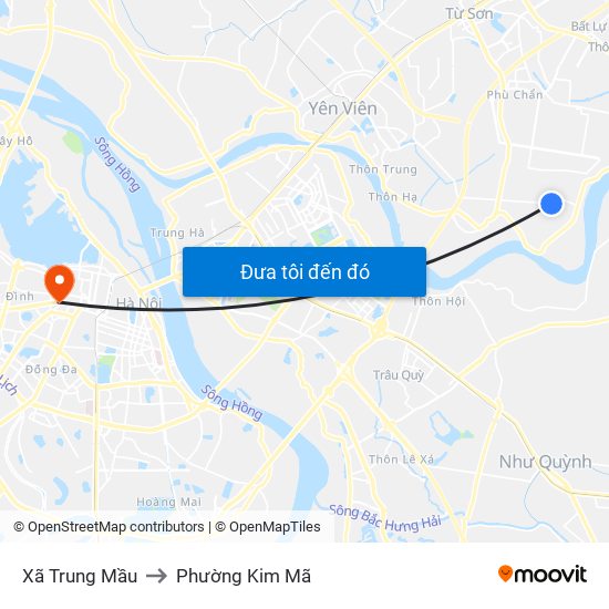 Xã Trung Mầu to Phường Kim Mã map