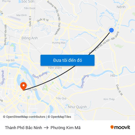 Thành Phố Bắc Ninh to Phường Kim Mã map