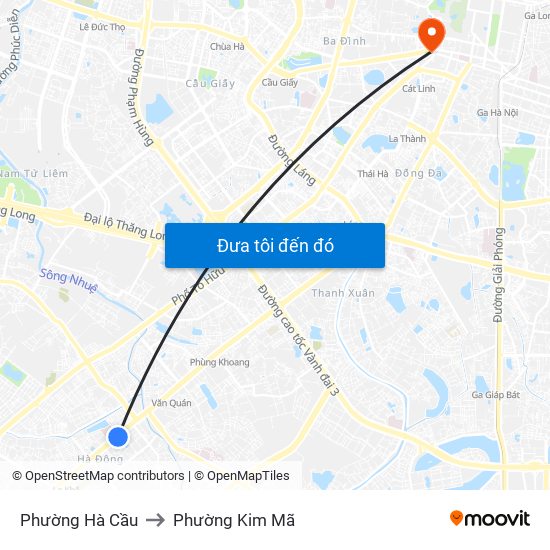 Phường Hà Cầu to Phường Kim Mã map