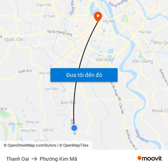 Thanh Oai to Phường Kim Mã map