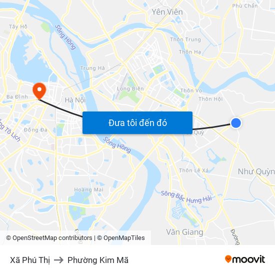 Xã Phú Thị to Phường Kim Mã map