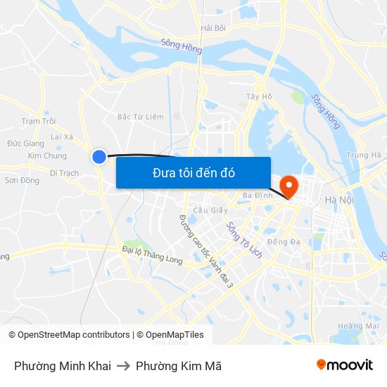 Phường Minh Khai to Phường Kim Mã map