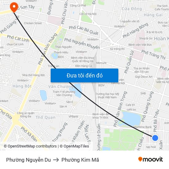 Phường Nguyễn Du to Phường Kim Mã map