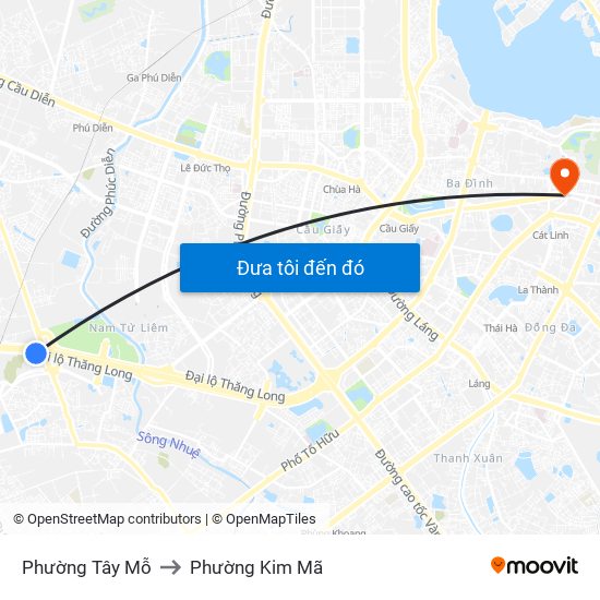 Phường Tây Mỗ to Phường Kim Mã map