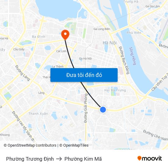 Phường Trương Định to Phường Kim Mã map