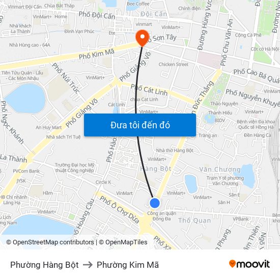 Phường Hàng Bột to Phường Kim Mã map