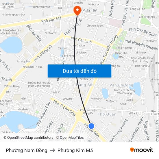 Phường Nam Đồng to Phường Kim Mã map