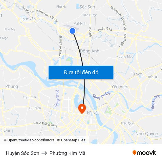 Huyện Sóc Sơn to Phường Kim Mã map