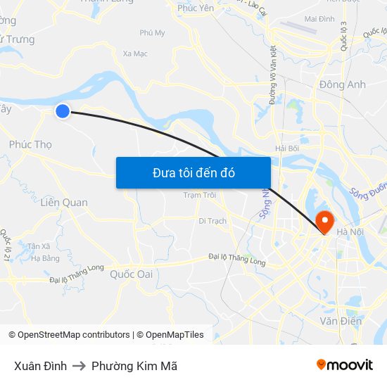 Xuân Đình to Phường Kim Mã map