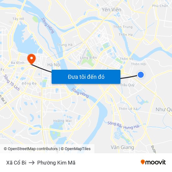 Xã Cổ Bi to Phường Kim Mã map