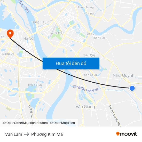 Văn Lâm to Phường Kim Mã map