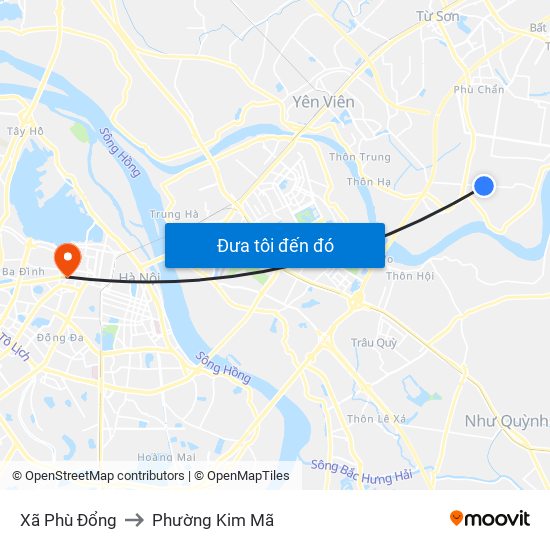 Xã Phù Đổng to Phường Kim Mã map