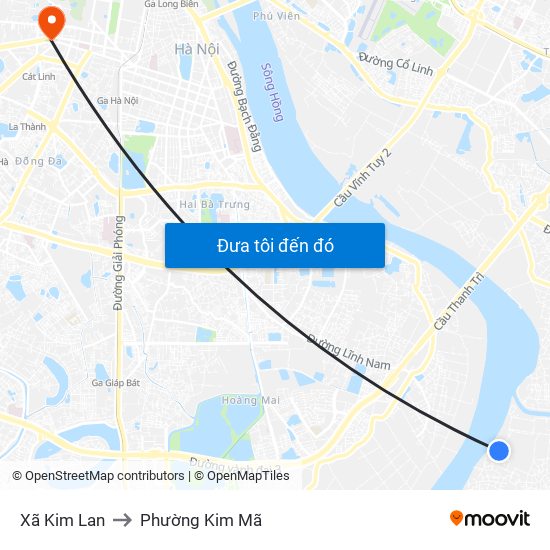 Xã Kim Lan to Phường Kim Mã map